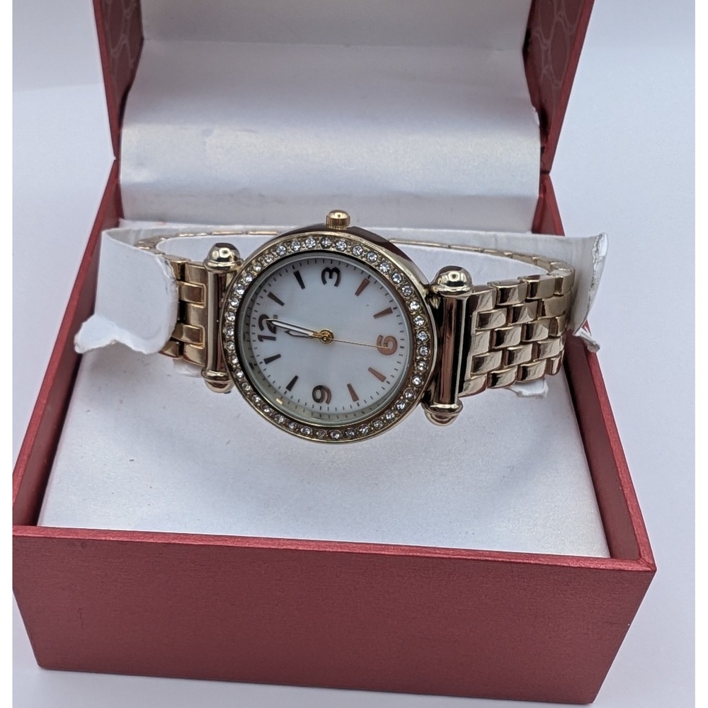 Goldtone & Rhinestones Unisex Watch FMDAL745 Stainless 6 1/4 in Long New Battery - Picture 3 of 5